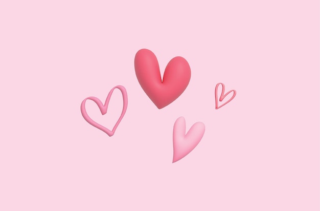 3d коллекция розовых сердец на розовом фоне
