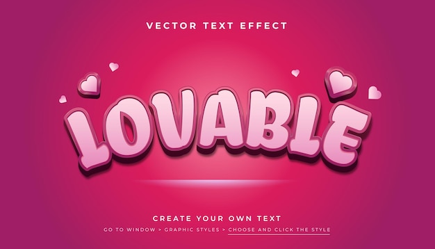 Vector 3d pink love text effect graphic styles