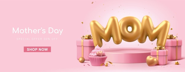 3d pink Mother's Day banner