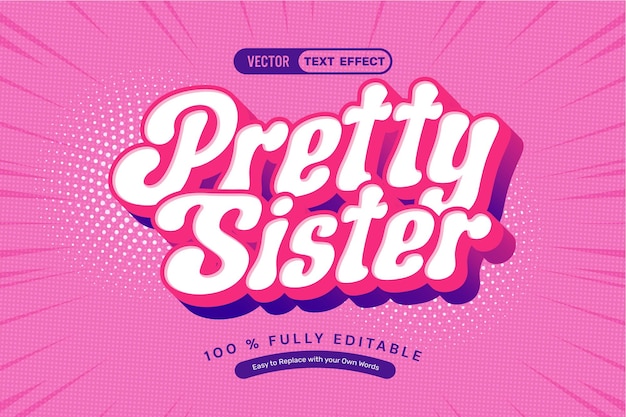 3D Pink Pretty Sister Editable Text Effect