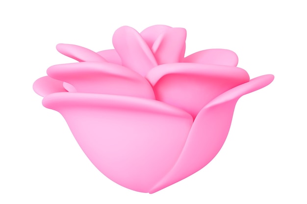 Fiore di rosa rosa 3d e stile cartone animato illustrazione vettoriale di stock su sfondo isolato.