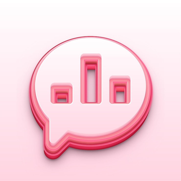 Vector 3d pink speech bubble and bar chart icon with a pink background