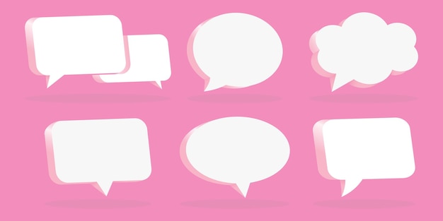 Vettore 3d pink speech bubble collection set 3d white chat icon set collection su sfondo rosa