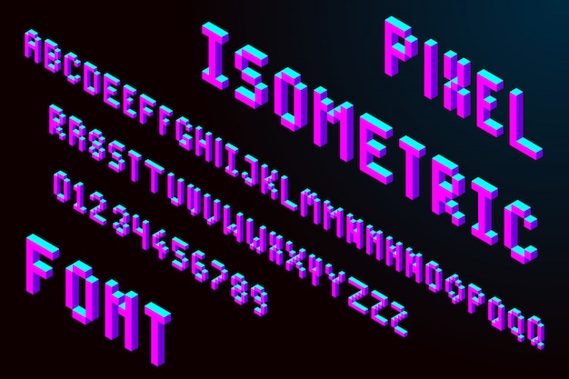 3d pixel isometric font