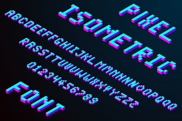 3d pixel isometric font