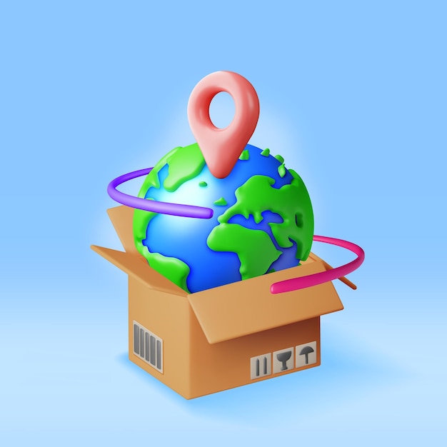 3d planet earth in cardboard box