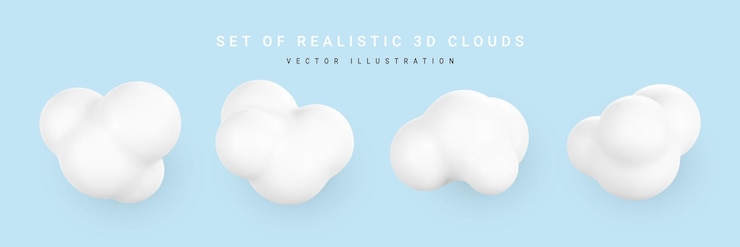Vector 3d plastic clouds set of round cartoon fluffy clouds isolated on a blue background vector illustration