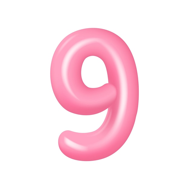 Vector 3d plastic pink numbers 9 with highlights realistic volume rendering figure vector illustration