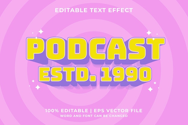 Vettore vettore premium di effetti di testo modificabili per cartoni animati di podcast 3d