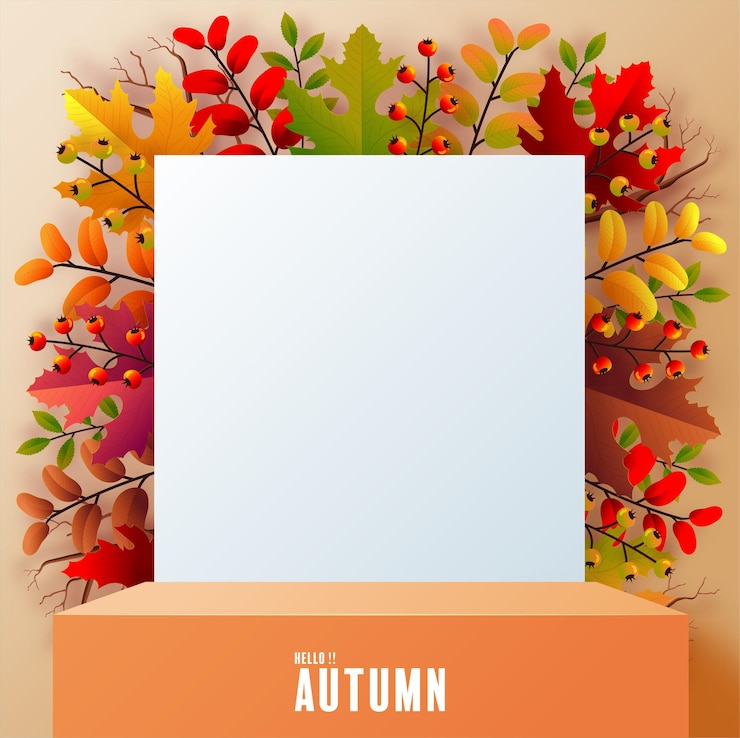 Vector 3d podium background products with geometric forms autumn holiday seasonal background