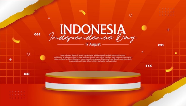 3d podium display background for indonesia independence day 17th august with geometric ornament