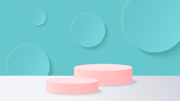 ピンクのトスカ壁テクスチャ背景を持つ床の 3D 表彰台ディスプレイ製品