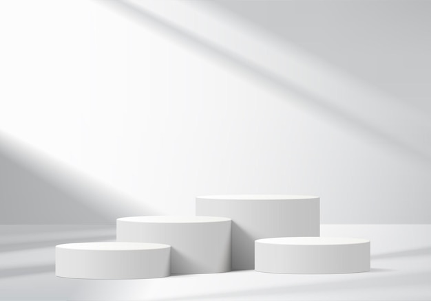 3d podium grey colours on background platform stand show cosmetic product for display stage showcase on pedestal black and white studio platform 3d simplicity shapes vector render illustration