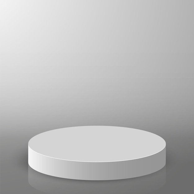 3d podium. pedestal platform or showroom stand. white round studio stage platform. vector empty arena.