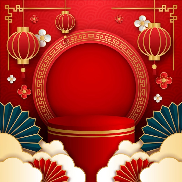 3D podium product themed chinese new year vector. Flyer or poster with chinese new year's theme suitable for promotion product.