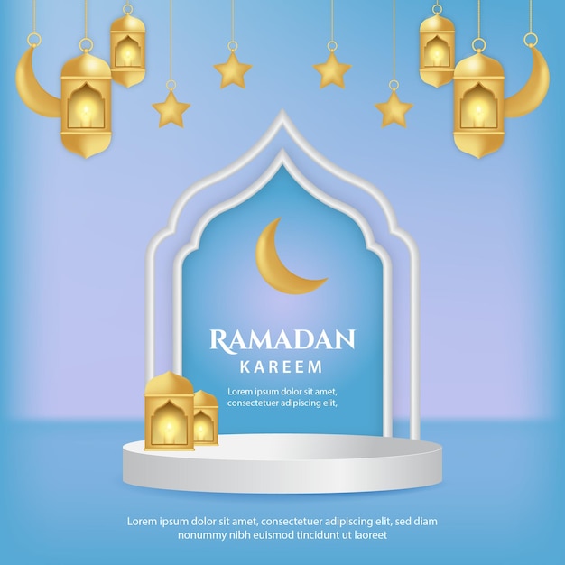 3d podium ramadan islamic pattern ornament background template social media post