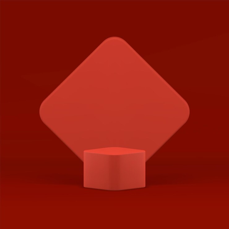 Vector 3d podium rhombus red geometric stage ceremony exhibition for product presentation realistic vector