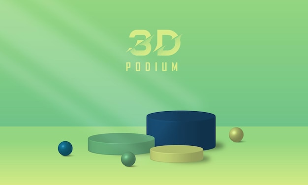 3d комната подиума с несколькими цветными цилиндрами и затенением окна