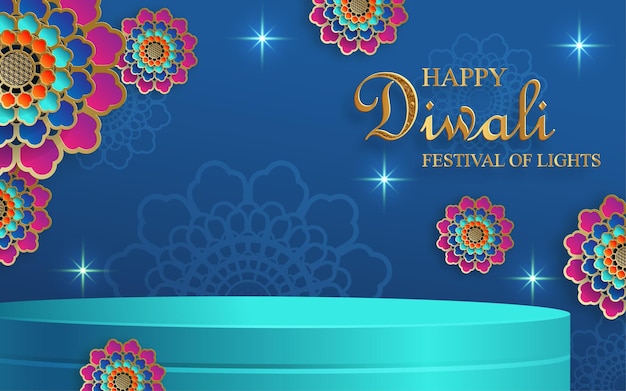 디왈리 디파발리(Diwali Deepavali) 또는 디파발리(Dipavali) 인도 조명 축제를 위한 3d 연단 원형 무대 스타일