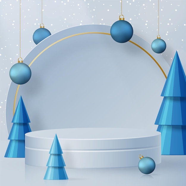 3d podium round stage style, for merry christmas and happy new year and festivals or greeting festival on paper cut art and craft with color background and festive elements