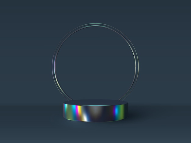 3d podium scene in iridescent color