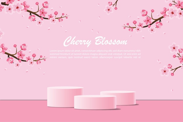 3d podium wallpaper with cherry blossom