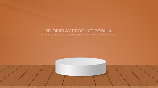 3D Podium in Wooden Floor and Wall Background with Windows Shadow Overlay Effect for Display Product