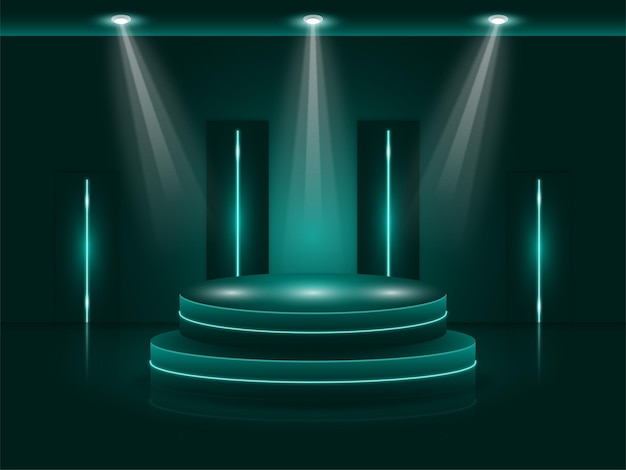 3d Podiumbehang met geometrische 3d-vormen en spotlight Gratis Vector