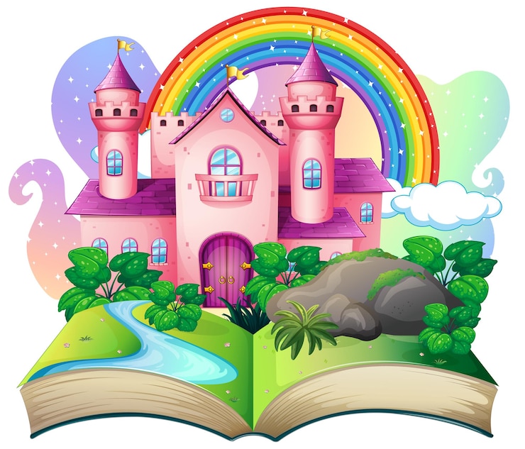 Vector 3d pop up book with castle fairy tale theme