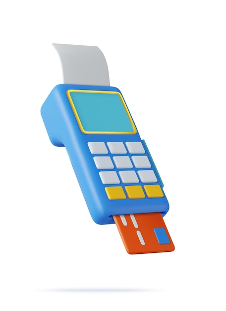 Vector 3d pos terminal with receipt and credit card