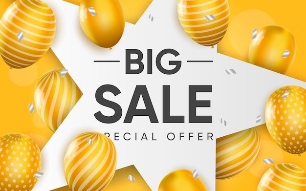 3d poster of Big Sale with yellow balloons in realistic design