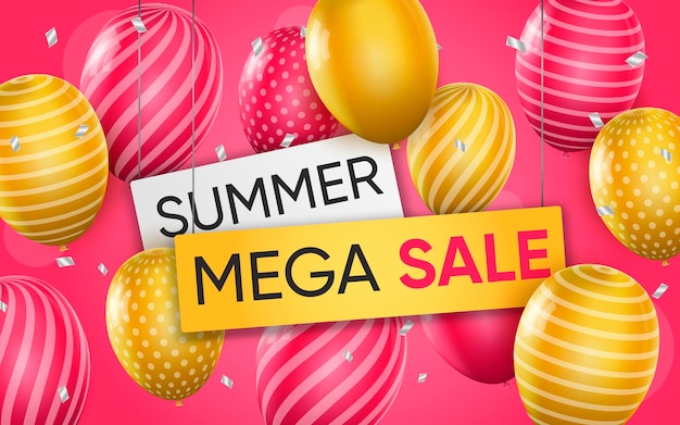 Vector 3d poster of summer mega sale realistic design illustration of advertising