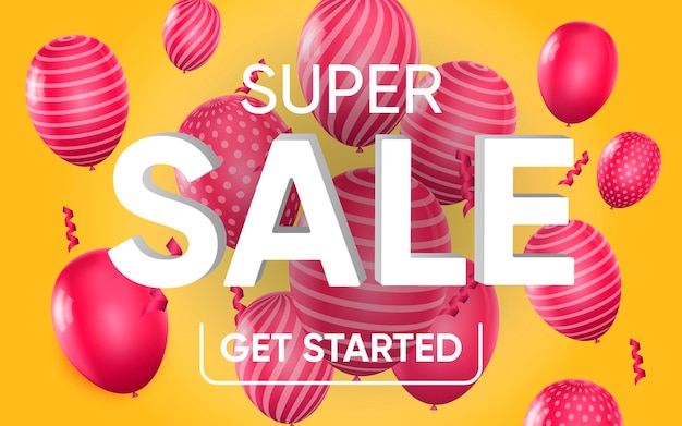 3d poster of super sale get started realistic design illustration of advertising