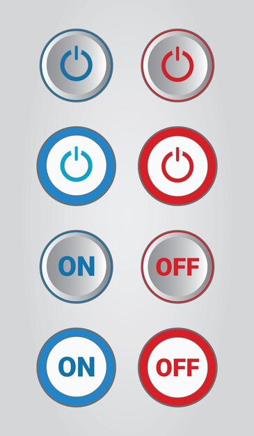 3d power icon with on and off power button set round, circle on, push illustration