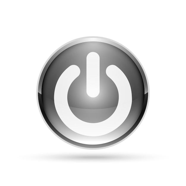 3D Power round button on white background. Vector illustration. Realistic glossy black button.