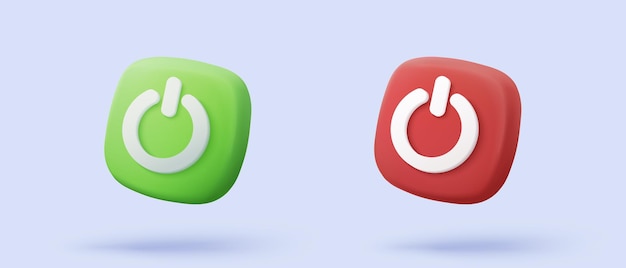 3d power start button icon isolated on white background web pushbutton power on and off correct tick problem fail on application 3d emergency switch icon vector with shadow render illustration
