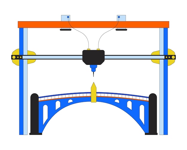 3D プリントされた橋のラインのカートゥーンフラットイラスト