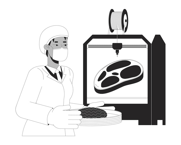 3D printed meat black and white cartoon flat illustration