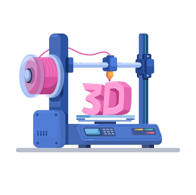 Vector 3d printer device cartoon illustration vector