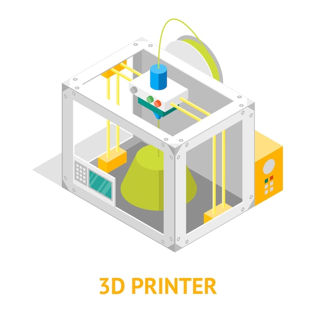 Vettore stampante 3d stile design piatto vista isometrica vettore