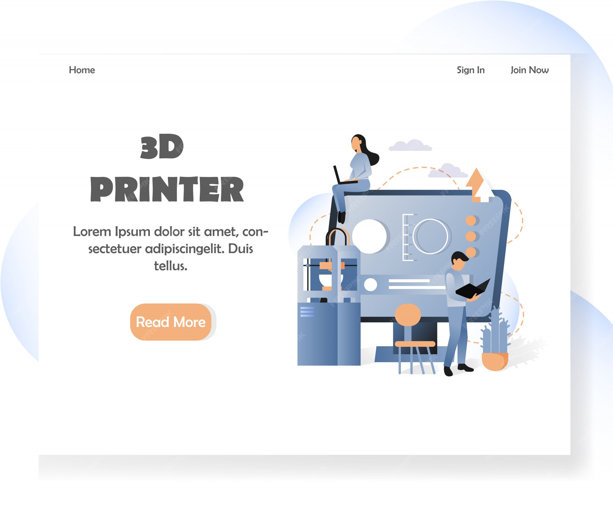 Premium Vector 3d printer website landing page template Premium Vector 3d printer website landing page template