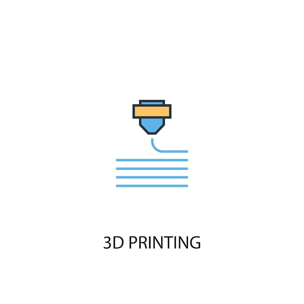 3d印刷の概念2色の線のアイコンシンプルな黄色と青の要素の図3d印刷の概念のアウトラインシンボルデザイン