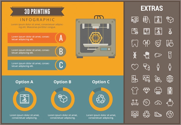 3 d印刷インフォグラフィックテンプレートと要素