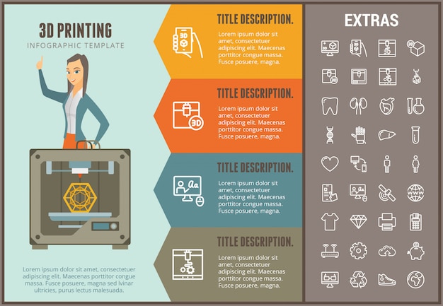 Modello ed elementi infographic di stampa 3d