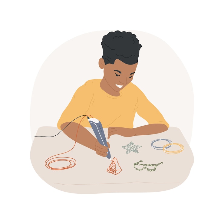 Vector 3d printing pen isolated cartoon vector illustration