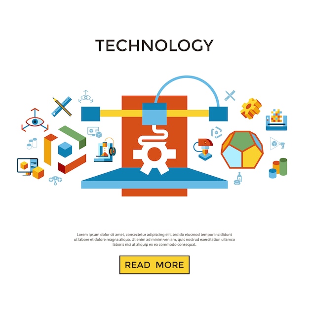 벡터 3d 인쇄 기술 아이콘 모음