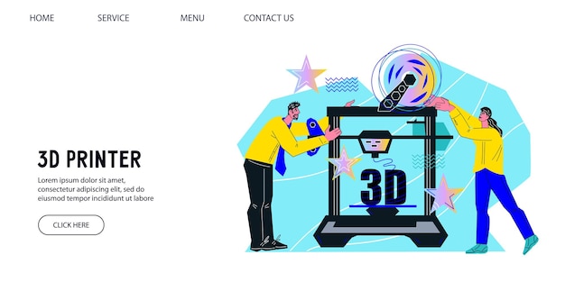 Vettore modello di sito web per la tecnologia di stampa 3d servizio di prototipazione tridimensionale 3d