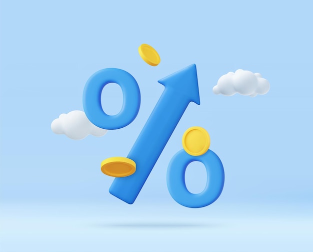 3d procent pijl omhoog symboolpictogram