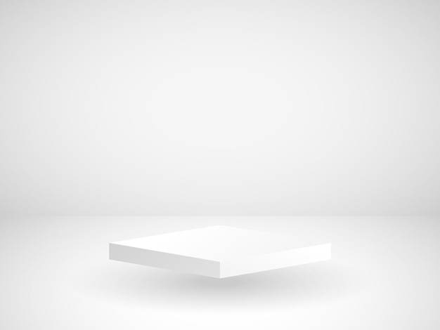 Vector 3d product presentation background with floating table and gray wall