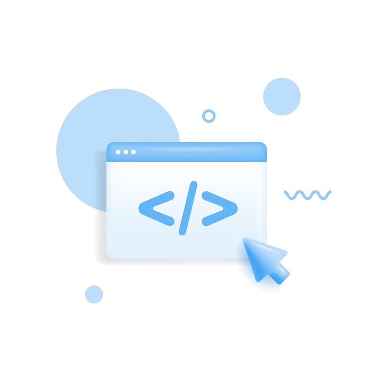 Vector 3d programming code icon with computer cursor isolated on white background development and software concept can be used for many purposes trendy and modern vector in 3d style